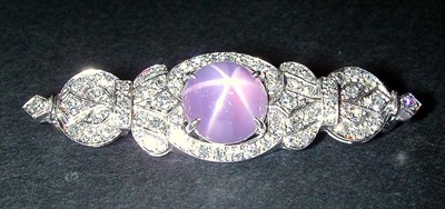 Lot 333 - Pink Sapphire and Diamond Pin Platinum, of...