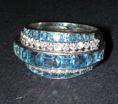 Lot 157 - Aquamarine and Diamond Wedding Band Platinum,...
