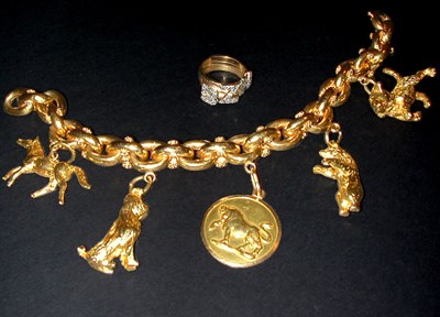 Lot 236 - Gold Charm Bracelet and Diamond Initial Ring...