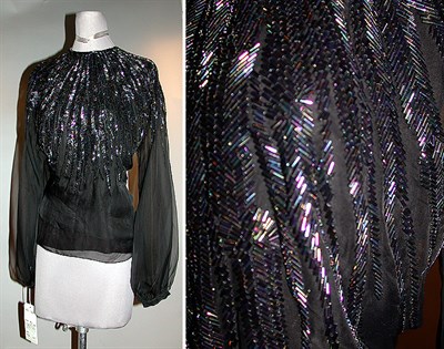Lot 186 - Halston Black Beaded Organza Blouse Late 1970s...