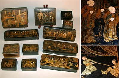 Lot 260 - Group of Black Lacquered Chinoiserie Decorated...