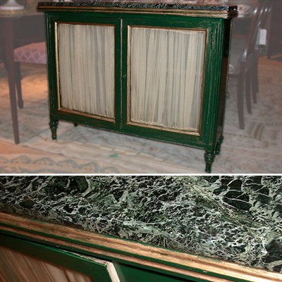 Lot 681 - Neoclassical Style Marble Top Painted Cabinet