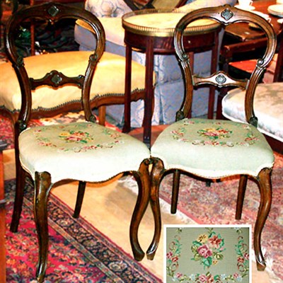 Lot 551 - Pair of Victorian Needlepoint Upholstered Side...