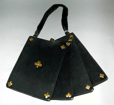 Lot 346 - Black Suede Playing Card and Fan Purses French,...
