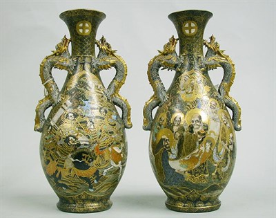 Lot 327 - Pair of Satsuma Pottery Vases Each of ovoid...