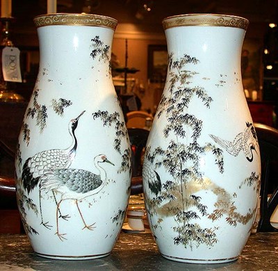 Lot 235 - Pair of Chinese Porcelain Vases with Stork...