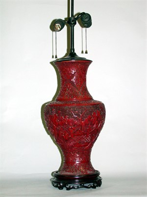 Lot 309 - Chinese Cinnabar Table Lamp Decorated with...