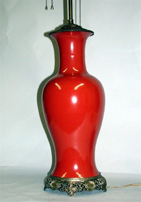 Lot 336 - Chinese Orange Porcelain Vase Mounted as a...