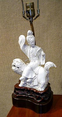Lot 338 - Blanc de Chine Figural Group Mounted as a lamp.