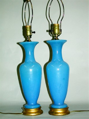 Lot 326 - Pair of Bristol Blue Opaline Vases Each of...