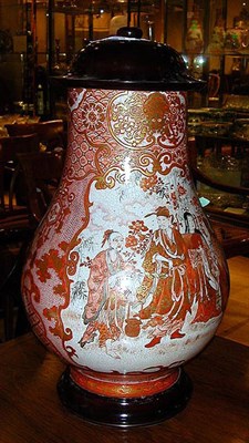 Lot 336 - Satsuma Pottery Vase with Wood Cover