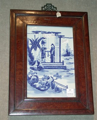 Lot 507 - Teak Framed Blue and White Porcelain Plaque