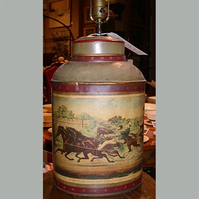 Lot 385 - Victorian Style Tole Painted Canister Lamp...