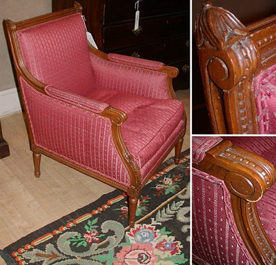 Lot 337 - Louis XVI Style Upholstered Fruitwood Bergere...