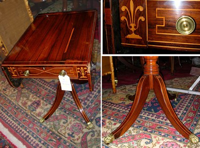 Lot 415 - Regency Style Brass Inlaid Rosewood Drop-Leaf...