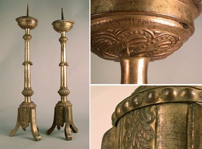 Lot 340 - Pair of Baroque Style Silvered Metal Pricket...