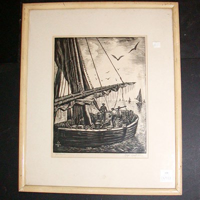 Lot 128 - Roger Buck [FISHERMAN AT SEA] Woodcut, 1932,...