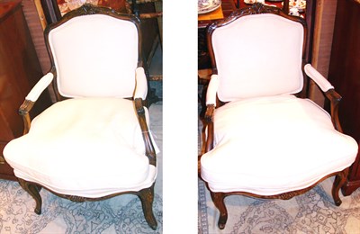 Lot 302 - Pair of Louis XV Style Upholstered Walnut...