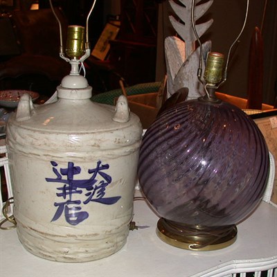 Lot 236 - Ceramic Lamp Together with a Glass Lamp