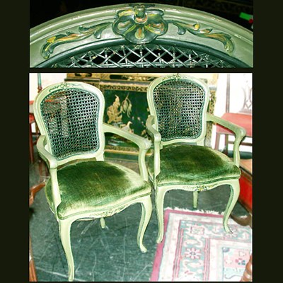 Lot 306 - Pair of Louis XV Style Painted and Upholstered...