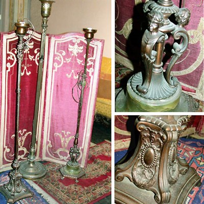 Lot 314 - Group of Three Patinated-Metal Floor Lamps