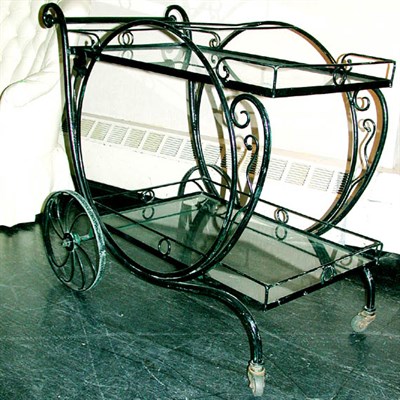 Lot 326 - Wrought Metal and Glass Tea Cart