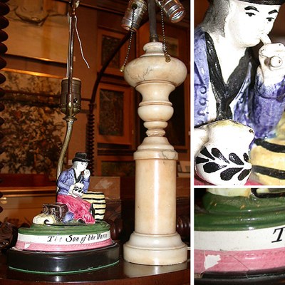 Lot 341 - Alabaster Lamp Together with a Pottery Figural...