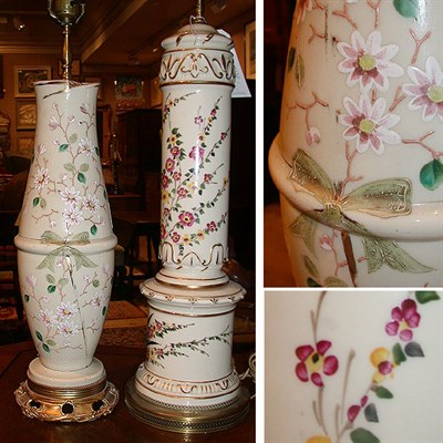 Lot 365 - Two Floral Decorated Porcelain Lamps