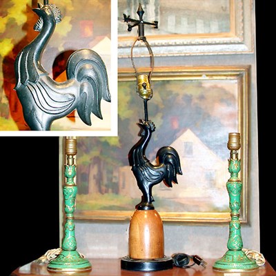 Lot 408 - Pair of Porcelain Lamps Together with a Wood...