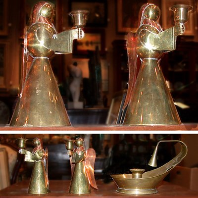 Lot 433 - Group of Five Copper and Brass Candlesticks