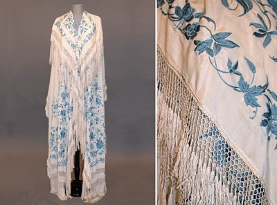 Lot 277 - Embroidered Silk Wrap Chinese, 1920s Ivory...