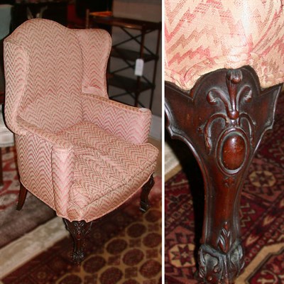 Lot 456 - George III Style Upholstered Mahogany Wing Chair