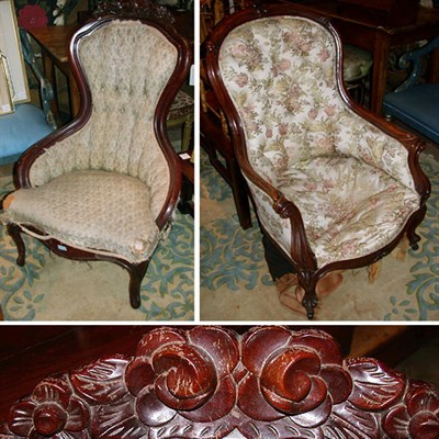 Lot 515 - Two Victorian Upholstered Mahogany Parlor Chairs