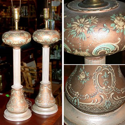 Lot 530 - Pair of Victorian Style Painted Lamps