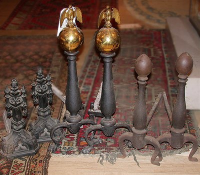 Lot 602 - Group of Three Pairs of Patinated-Metal Andirons