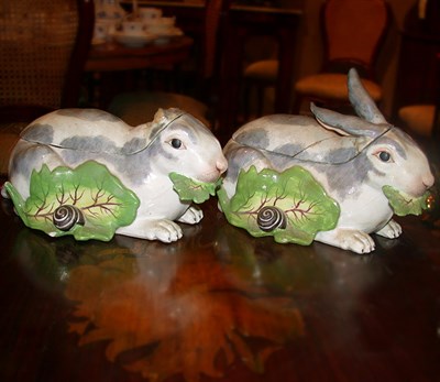 Lot 621 - Pair of Chelsea Porcelain Style Rabbit-Form...