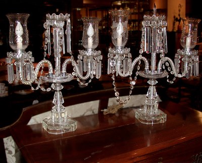 Lot 663 - Pair of Georgian Style Colorless Cut Glass Two-...