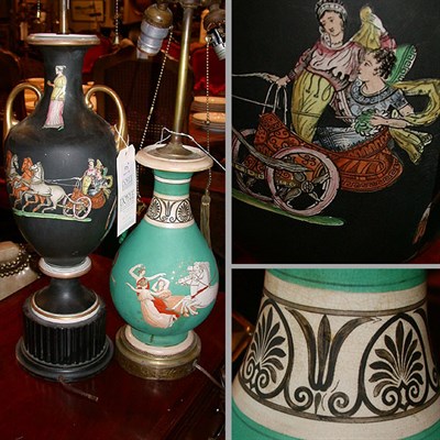 Lot 573 - Pair of Neoclassical Style Porcelain Lamps