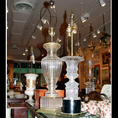 Lot 680 - Two Georgian Style Colorless Glass Lamps