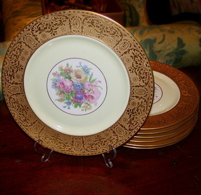 Lot 719 - Set of Seven Gilt and Floral Decorated Service...