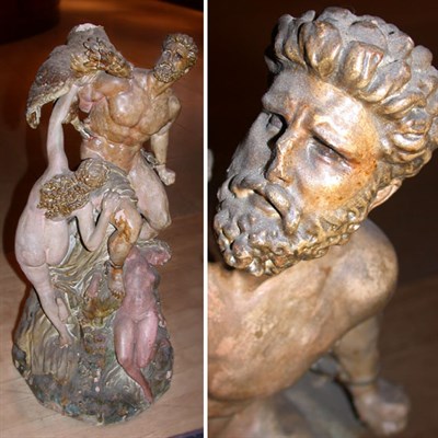 Lot 748 - Carved and Polychrome Wood Figural Group
