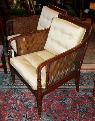 Lot 462 - Pair of Regency Style Upholstered Faux Bamboo...