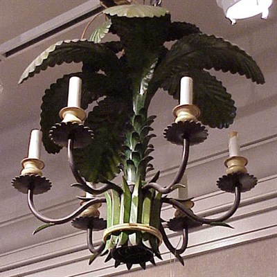 Lot 660A - Tole Painted Palm-Form Six-Light Chandelier