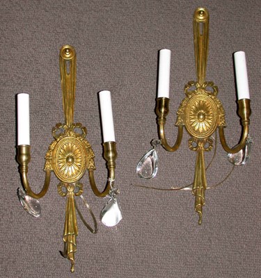 Lot 95 - Pair of Louis XVI Style Gilt-Bronze Two-Light...