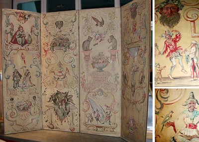 Lot 737 - Neoclassical Style Painted Canvas Four-Panel...