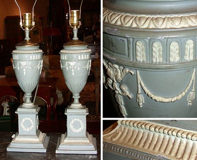 Lot 721 - Pair of Neoclassical Style Painted Urn-Form Lamps