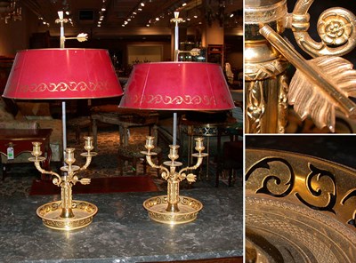 Lot 671 - Pair of Empire Style Gilt-Bronze Three-Light...
