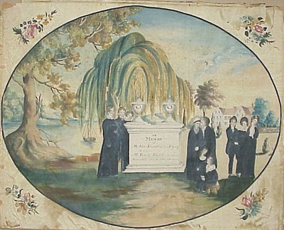 Lot 326 - Watercolor on Silk Mourning Picture Depicting...