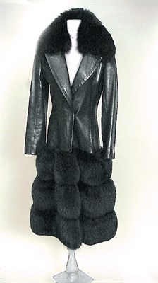 Lot 249 - Revillon Leather and Fox Coat Black, with...