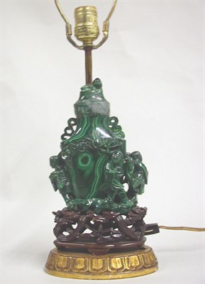Lot 307 - Chinese Carved Malachite Lamp The covered vase...